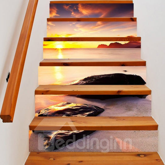 3D Seaside Stones 6-Piece PVC Waterproof Eco-friendly Self-Adhesive Stair Mural
