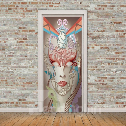 Mural de puerta 3D ambiental e impermeable de PVC con cara de hombre peculiar de 30 × 79 pulgadas