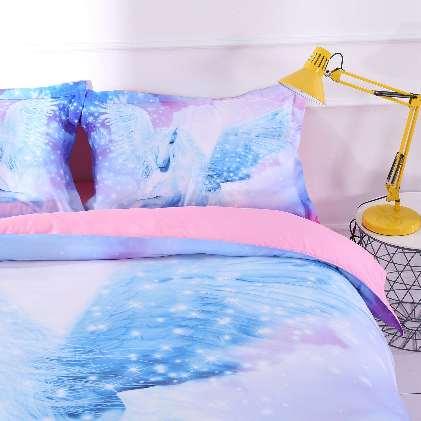 Unicorn Bedding White Unicorn with Wings Printed 4-Piece Duvet Cover Set with Flat Sheet Pillowcases