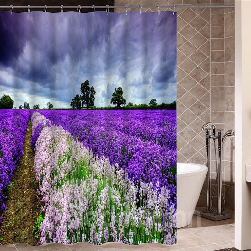 Lavender Pattern Polyester Material Waterproof Bathroom Shower Curtain