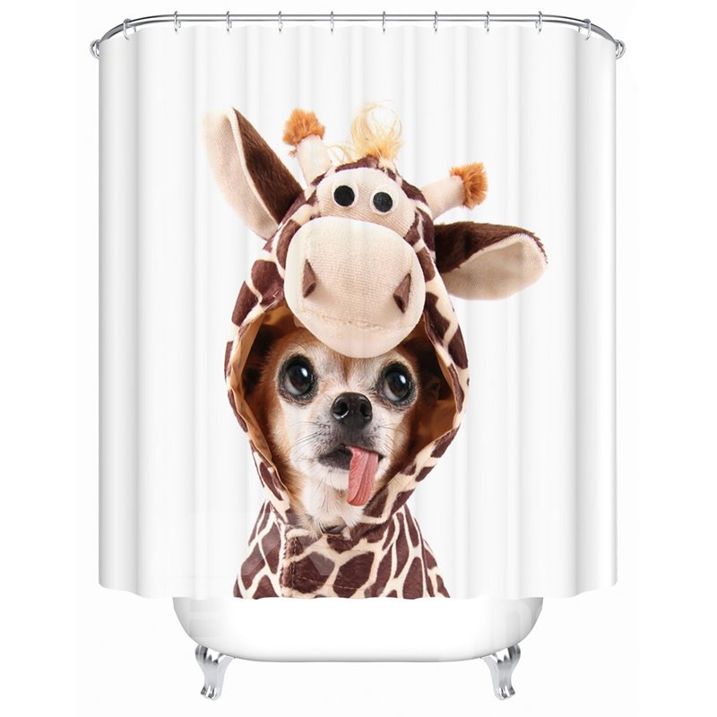 Cute Dog Pattern Mildew Resistant Waterproof Bathroom Shower Curtain