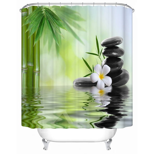 Flowers&Bamboos Pattern Waterproof Polyester Material Shower Curtain