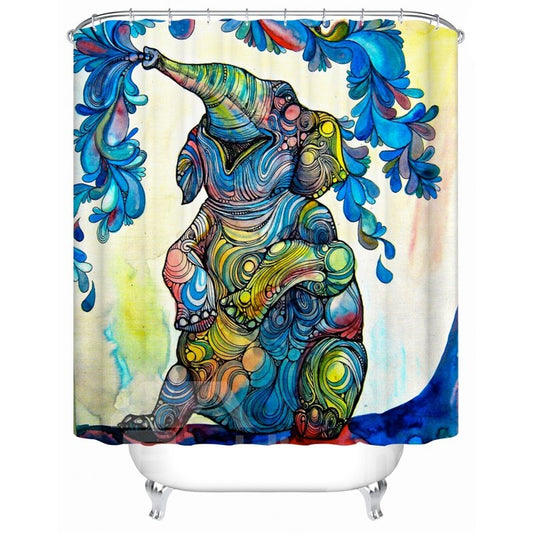 Cortina de ducha de baño de material de poliéster con patrón de elefante colorido