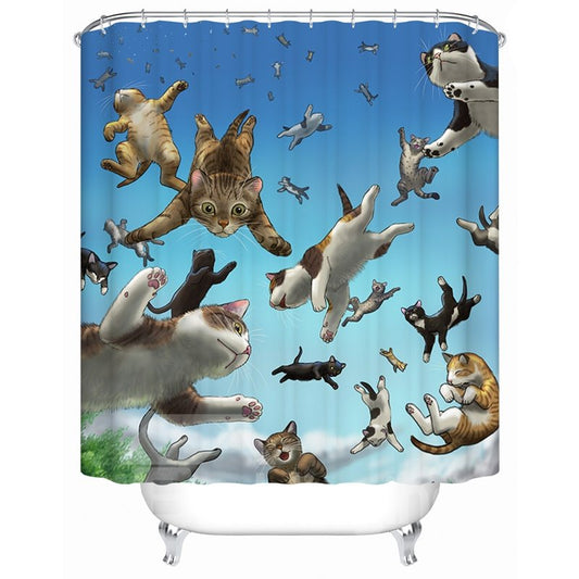Flying Cats Pattern Waterproof Polyester Material Shower Curtain