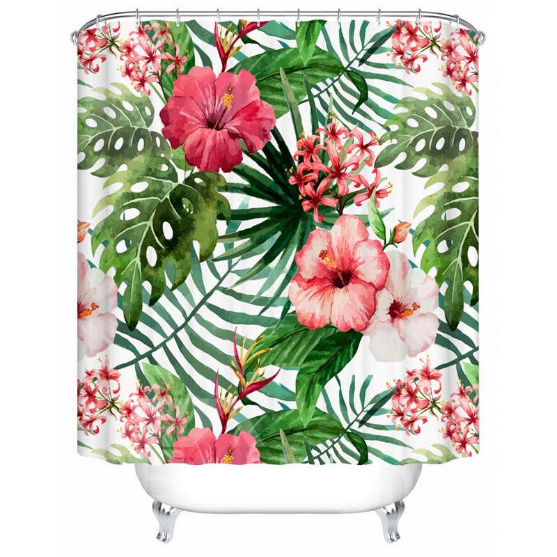 Petunia Pattern Waterproof Machine Washable Polyester Material Shower Curtain
