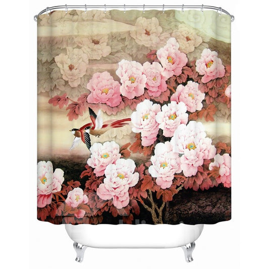 Badezimmer-Duschvorhang aus Polyestermaterial mit Elster- und Sakura-Muster
