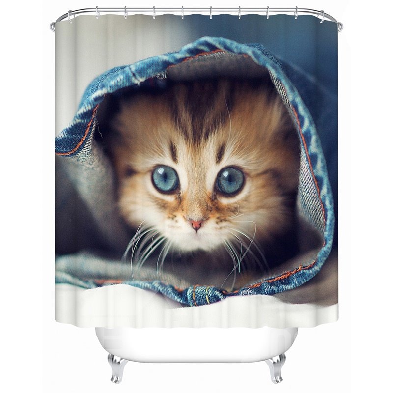 Mildew Resistant Polyester Material Cat Pattern Bathroom Shower Curtain