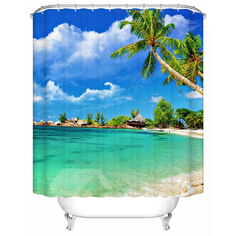 Coconut Tree Pattern Polyester Material Waterproof Bathroom Shower Curtain