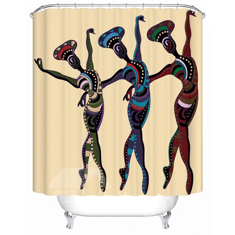 Cortina de ducha de baño resistente al moho, material de poliéster con patrón de bailarines