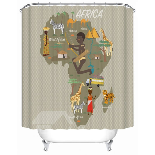 Cortina de ducha de material de poliéster impermeable resistente al moho con patrón de mapa