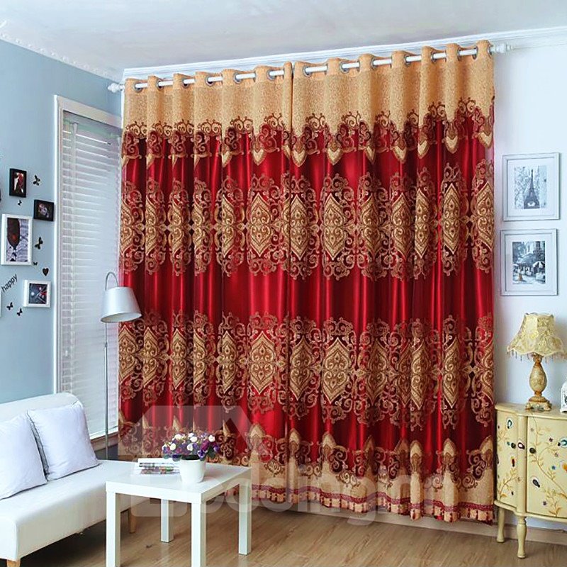 Royal Style Jacquard Beaded Grommet Curtains Polyester Heat Insulation Blackout Curtain Sets No Pilling No Fading No off-lining