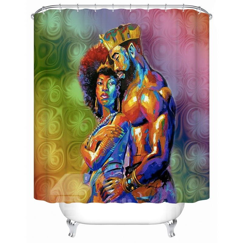 Cortina de ducha impermeable con patrón de personajes de material de poliéster de estilo colorido