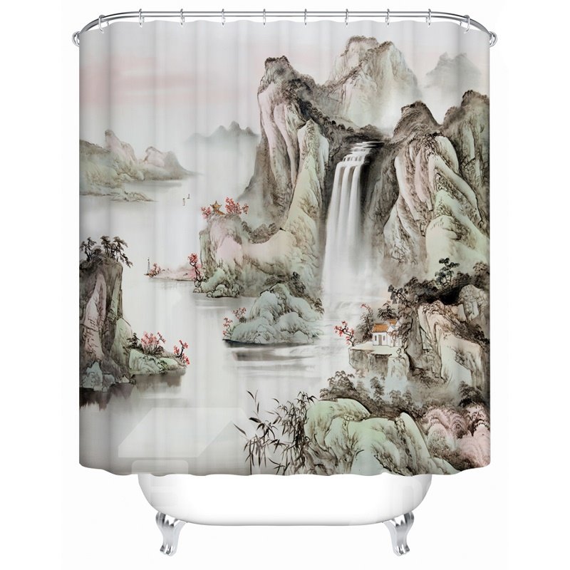Traditional Chinese Painting Pattern Moist Resistant Shower Curtain