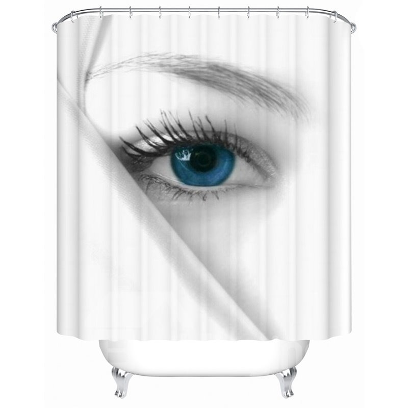 Moist Resistant Blue Eyes Pattern Polyester Material Bathroom Shower Curtain