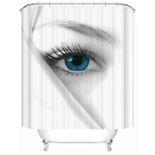 Moist Resistant Blue Eyes Pattern Polyester Material Bathroom Shower Curtain