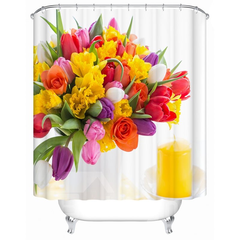Flowers Pattern Eco-friendly Material Waterproof Mildew Resistant Shower Curtain
