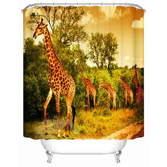 Giraffe Pattern Mildew Resistant Waterproof Anti-Bacterial Shower Curtain