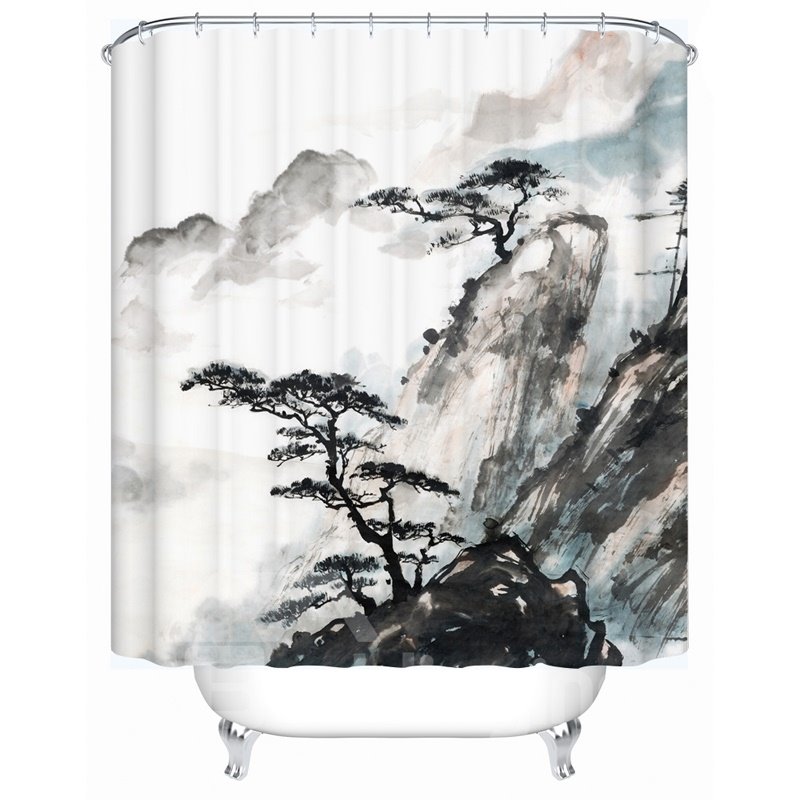 Traditional Chinese Painting Pattern Eco-friendly Material Anti-Bacterial Shower Curtain