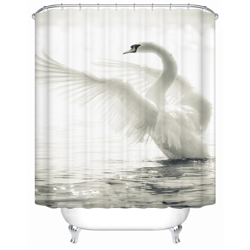 Swan Pattern Polyester Material Mildew Resistant Waterproof Shower Curtain