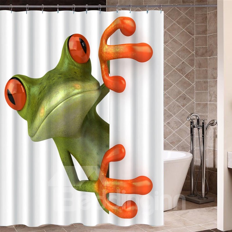 Frog Pattern Polyester Material Mildew Resistant Shower Curtain