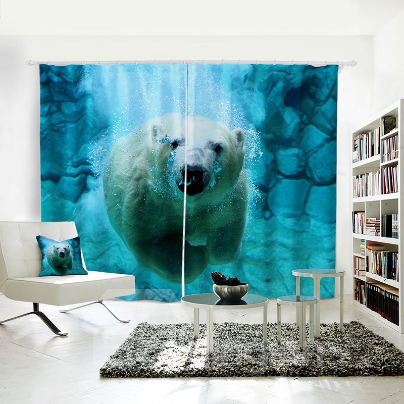Cortina de poliéster pintada 3D con patrón de oso polar