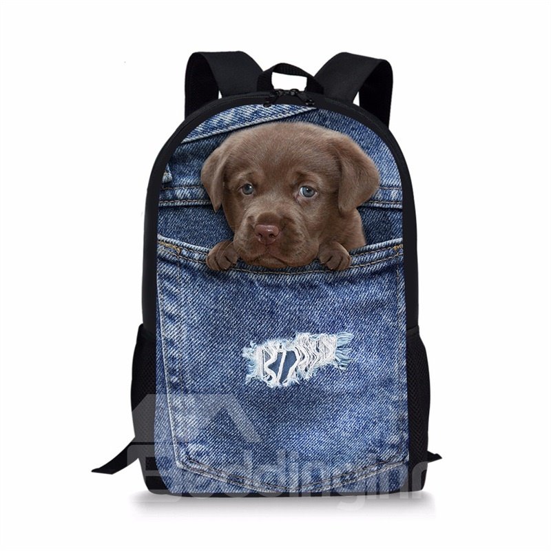 3D Animals Black Dog Fashion Pattern School Outdoor Backpack