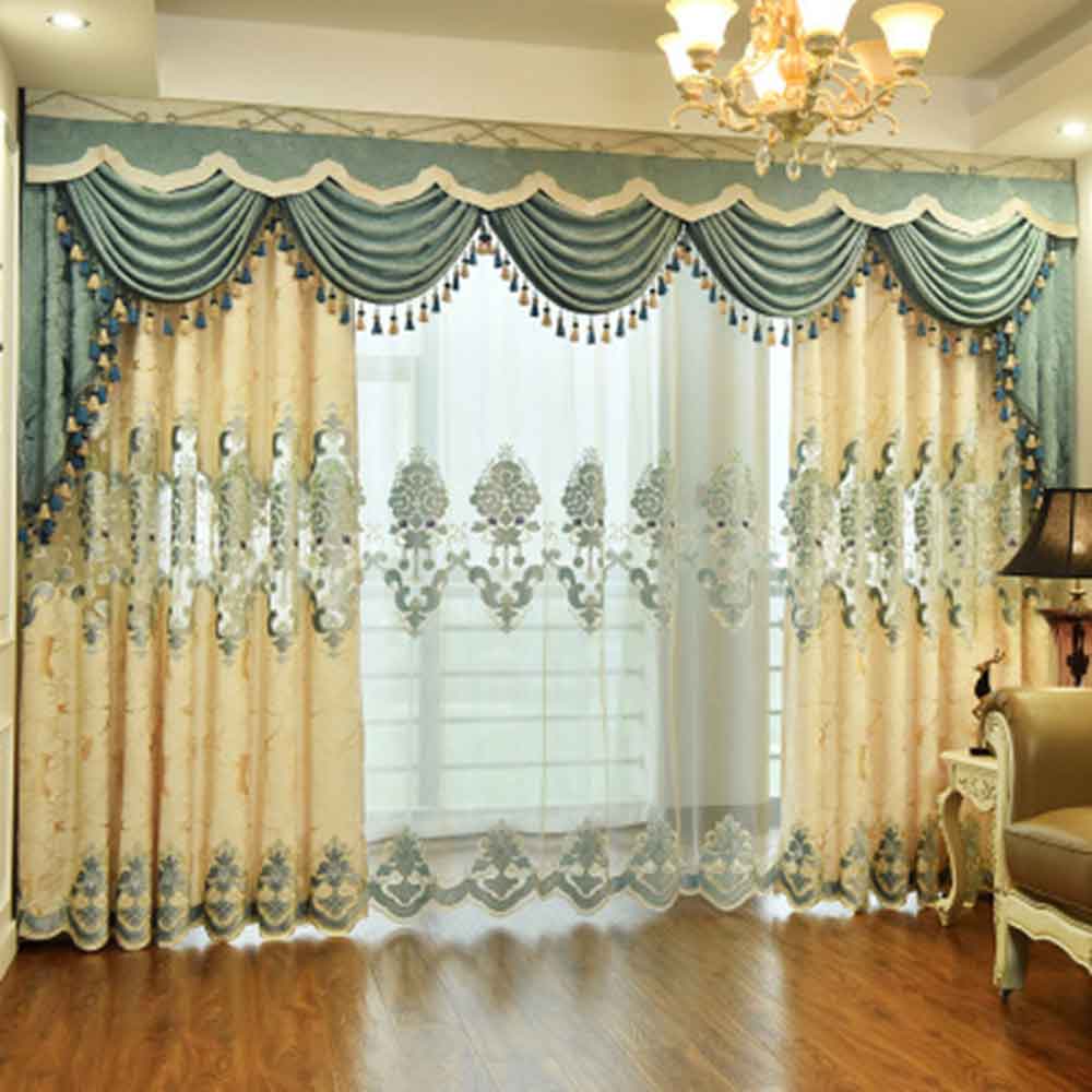 Chenille Beige Pattern European Style Room Darkening Curtain
