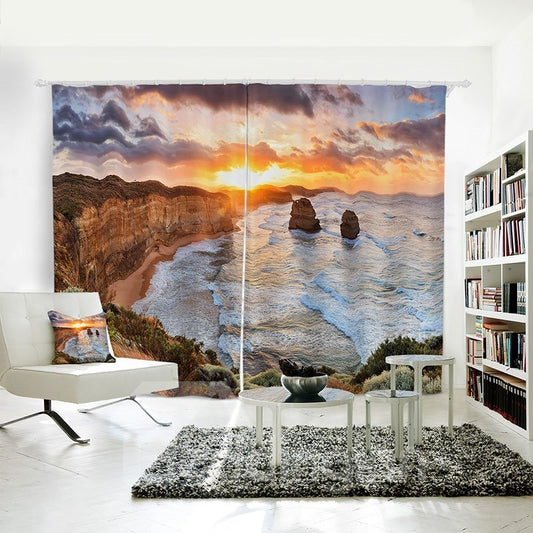 Golden Sunset White Tidewater Pattern 3D-Polyester-Vorhang