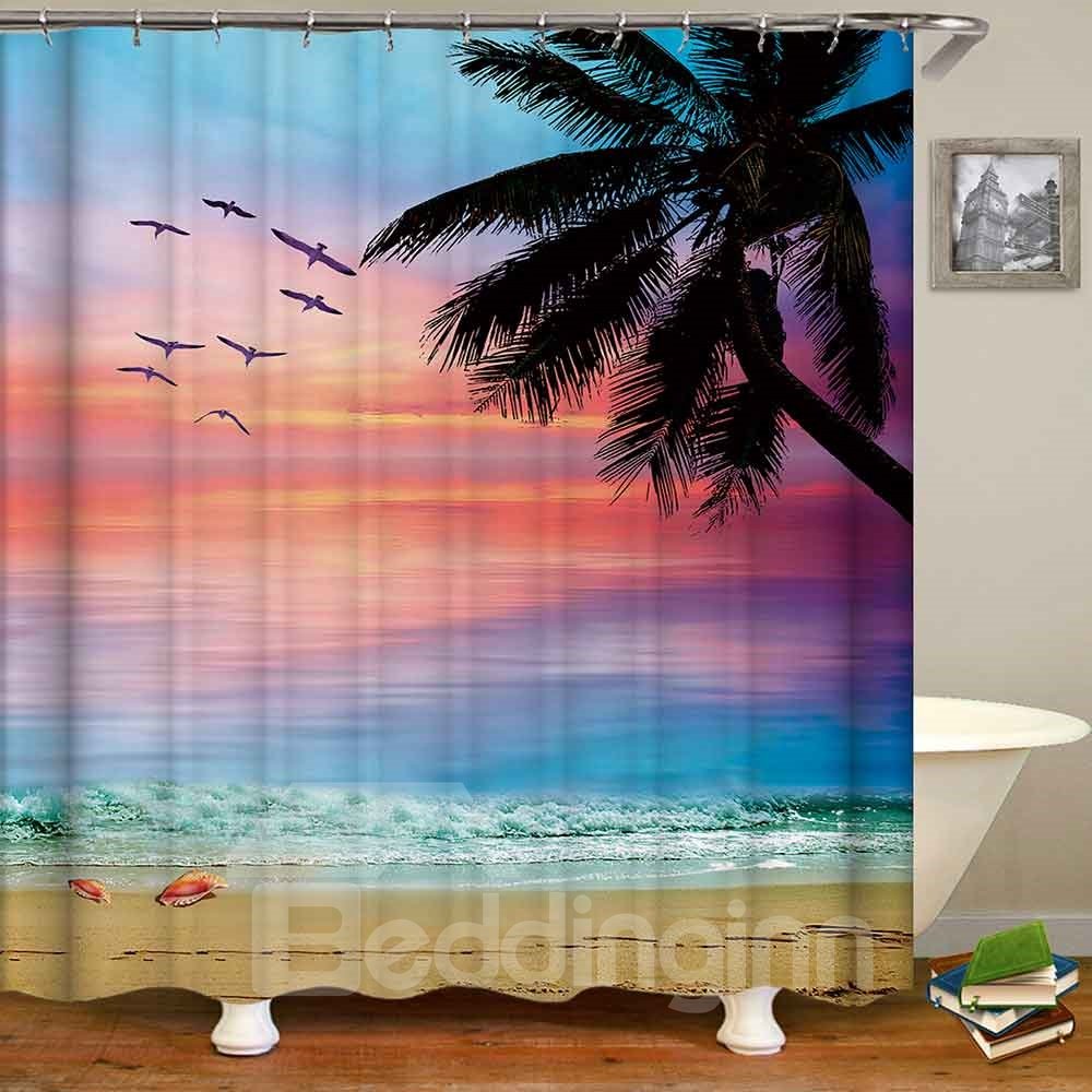 Colorful Sky Sea Beach Tree Anti-Bacterial Shower Curtain