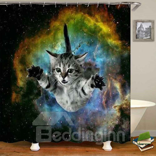 Funny Cat Space Pattern Waterproof Shower Curtain
