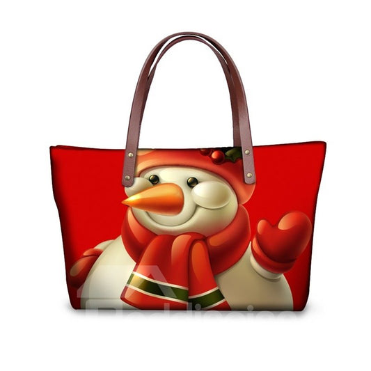 Snowman Say Hi Waterproof Sturdy 3D Printed for Women Girls Shoulder HandBags
