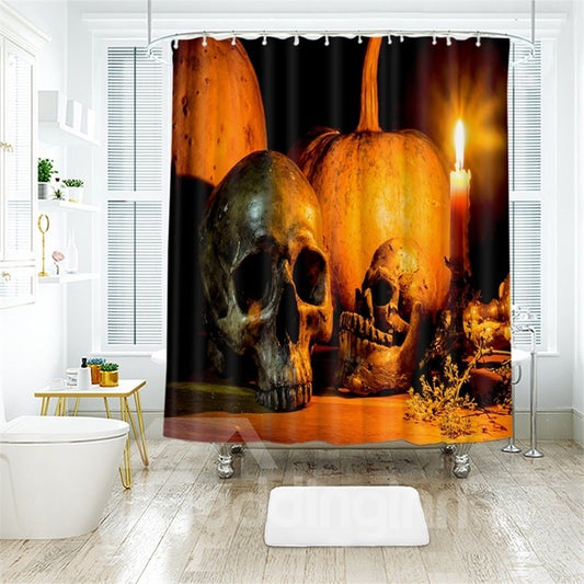 Cortina de ducha antibacteriana de poliéster con diseño de escena de Halloween de calavera creativa