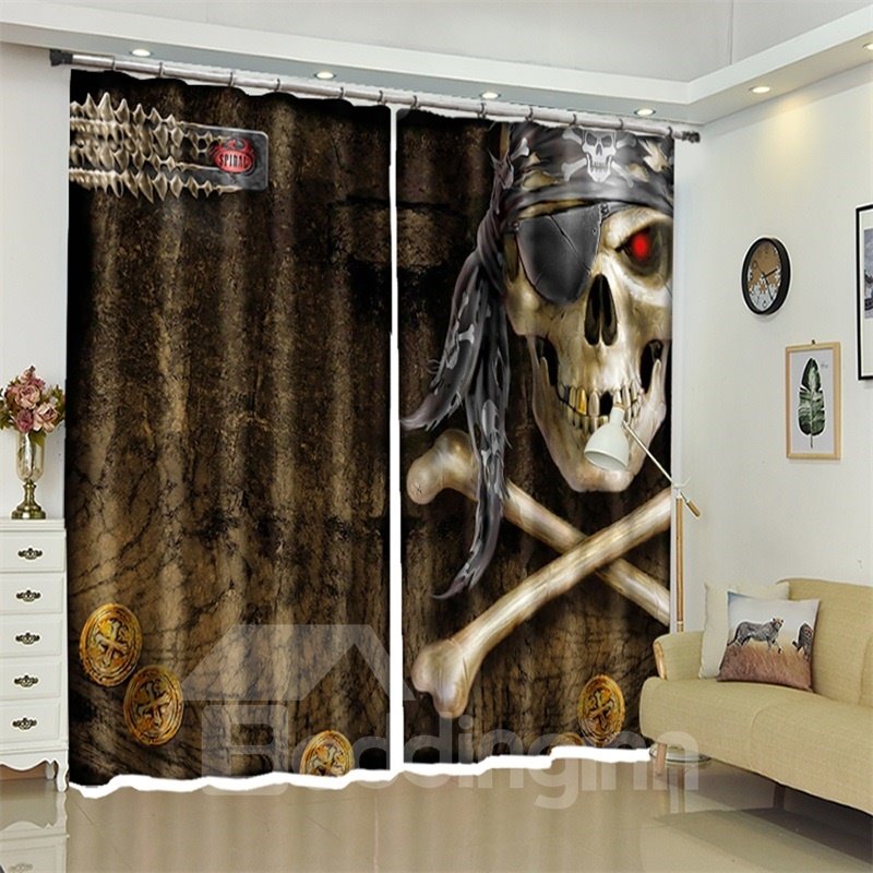 3D Skull Pattern Polyester Custom Halloween Scene Curtain For Living Room