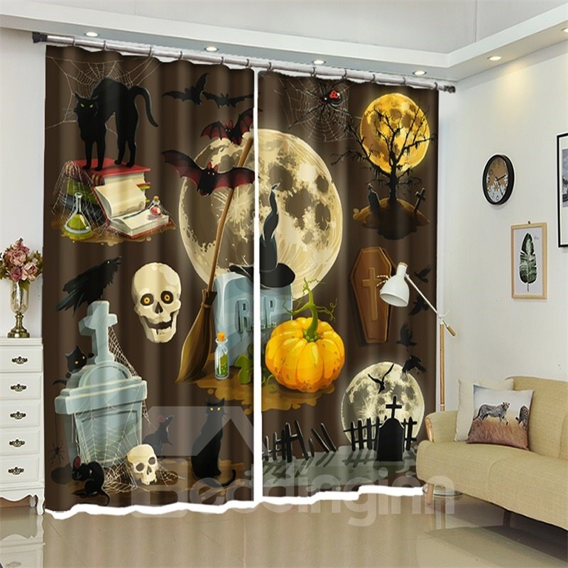 Creative Tomb Pattern 3D Polyester Custom Halloween Scene Curtain For Living Room