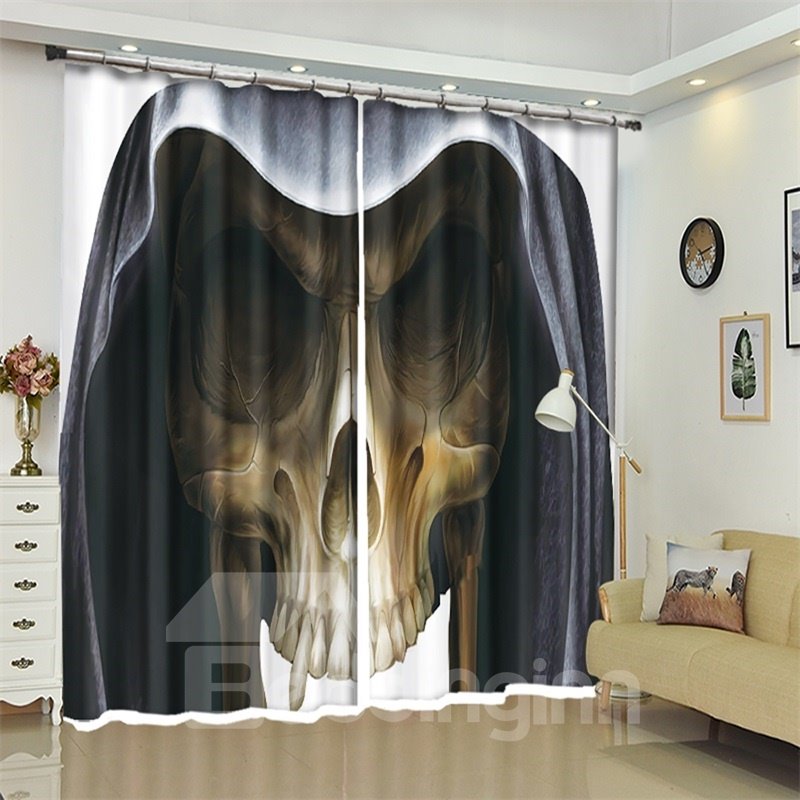Skull Pattern 3D Polyester Custom Halloween Scene Curtain For Living Room