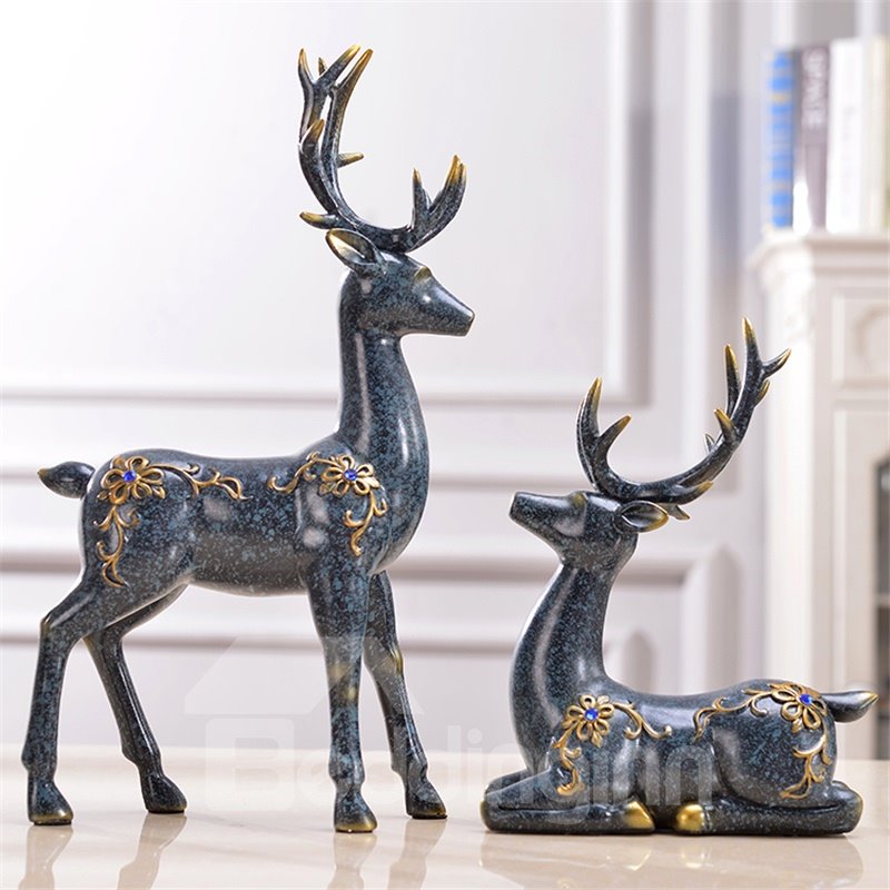 Pareja de ciervos con decoración de escritorio de resina para sala de estar con diamantes