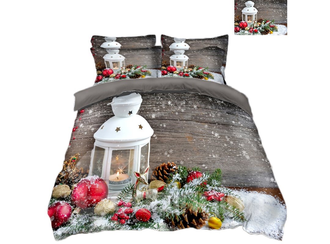 Christmas Ornaments and Snow Printing Polyester 4-Piece 3D Bedding Sets/Duvet Covers