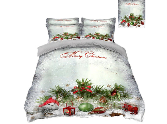 Snowman and Christmas Decorations 4-Piece 3D Bedding Sets/Duvet Covers White