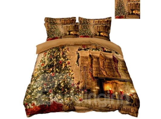 Christmas Tree and Colored Lights Printing 3D Polyester 4-Piece Bedding Sets/Duvet Covers