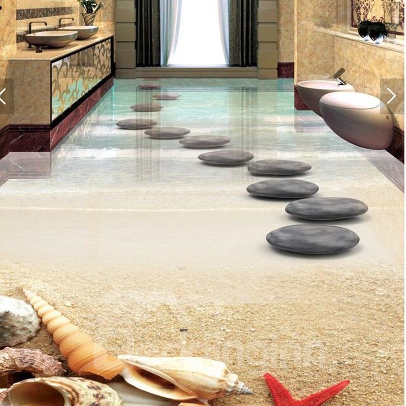 3D PVC Sea And Stone Non-slip Waterproof Eco-friendly Self-Adhesive Floor Mural