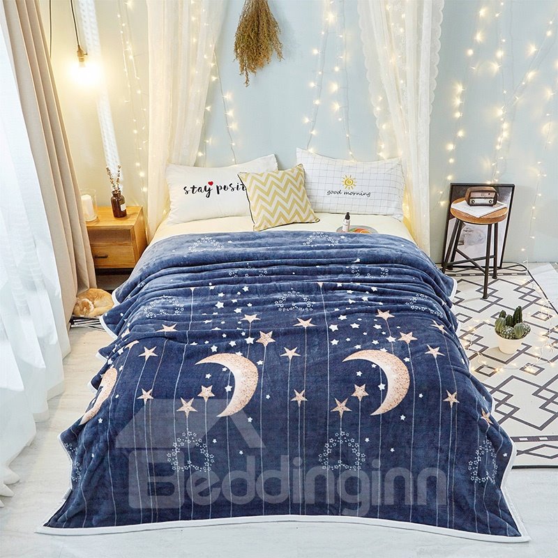 Starry Night Blue Sky Super Soft Worthy Flannel Blanket