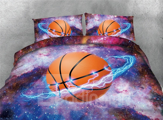 Juego de cama/fundas nórdicas de 4 piezas de poliéster con estampado de estrellas y galaxias de baloncesto