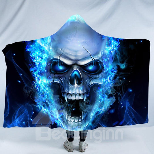 Wütender Totenkopf mit blauem Licht, 3D-Druck, Polyester-Kapuzendecke