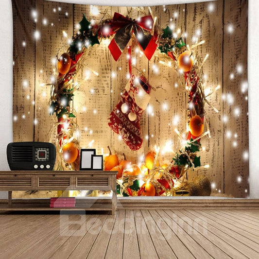Medias navideñas y adornos navideños ostentosos que imprimen tapiz de pared colgante decorativo