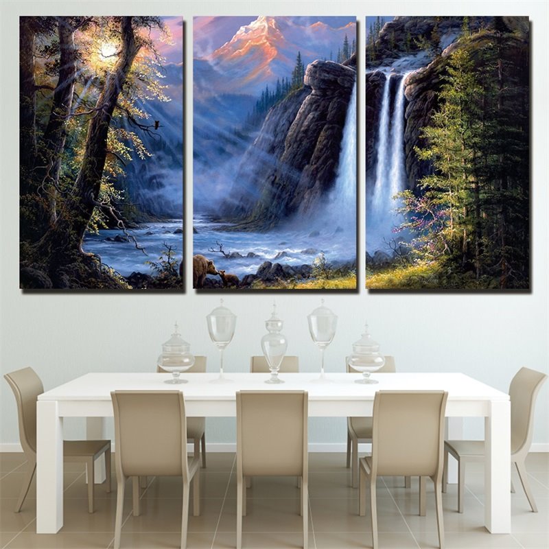 Creative Waterfall Pattern 3 Pieces Hanging Canvas Waterproof Eco-friendly Framed Wall Prints
