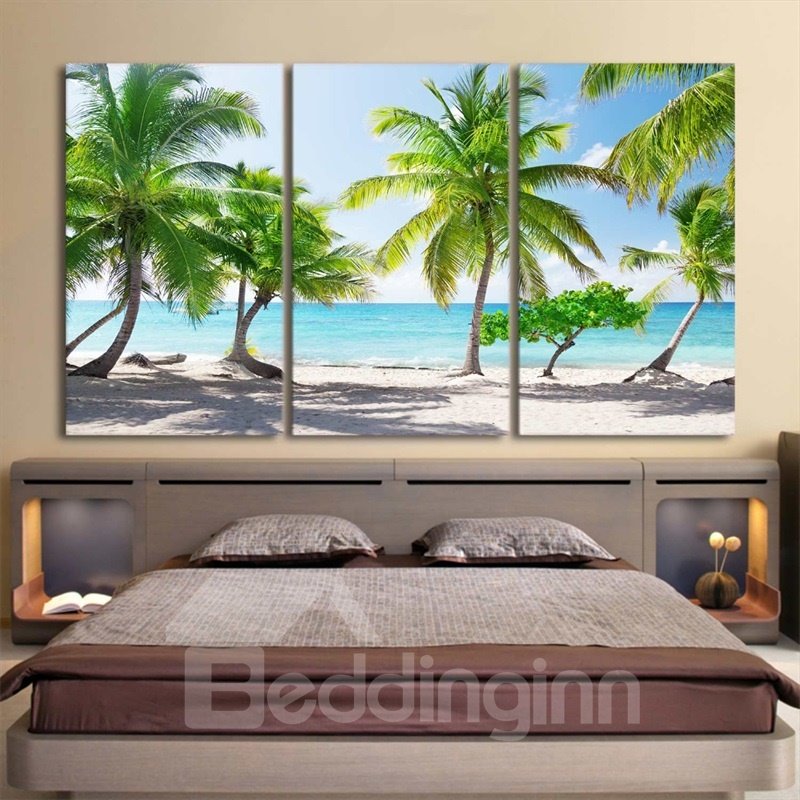 Coconut Palm Pattern 3 Pieces Hanging Canvas Waterproof Eco-friendly Framed Wall Prints