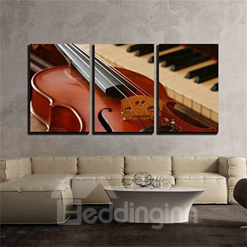 3 Pieces Violin Pattern Hanging Canvas Waterproof Eco-friendly Framed Wall Prints