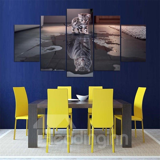 Patrón de gato y tigre, 5 piezas, lienzo colgante, impresiones de pared enmarcadas ecológicas impermeables