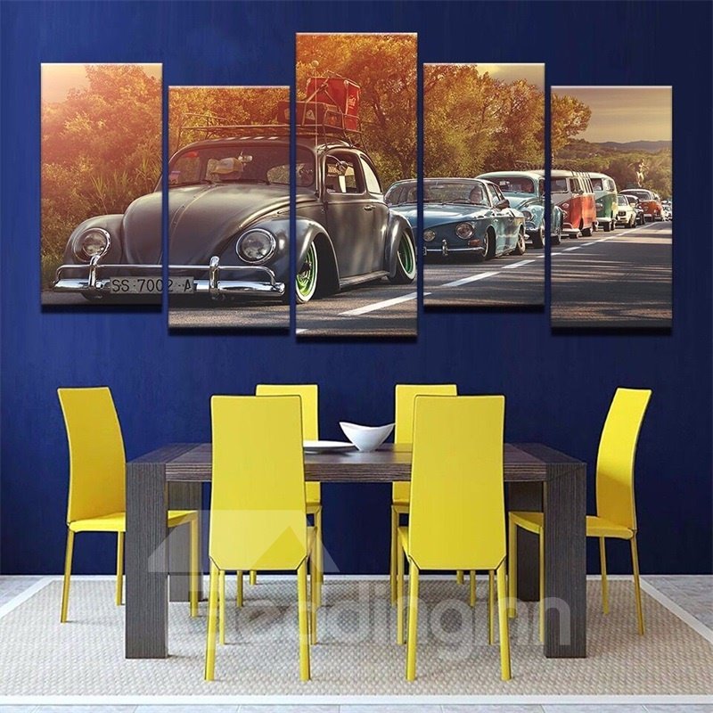 Impresiones de pared enmarcadas ecológicas impermeables de lona colgante con patrón de coche de 5 piezas