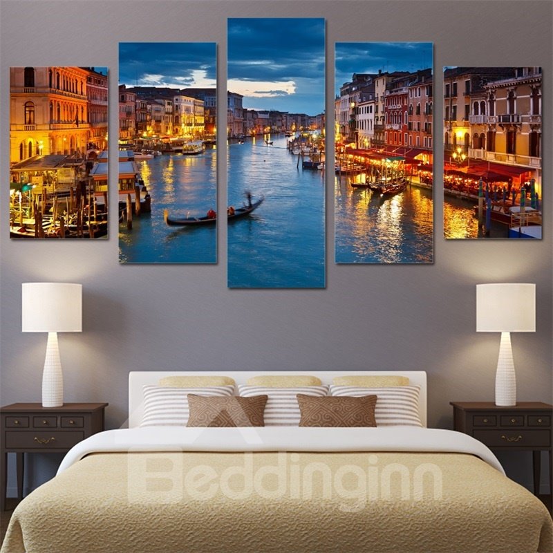 5 Stück hängende Leinwand mit Blick auf Venedig, wasserfest, umweltfreundlich, gerahmte Wanddrucke